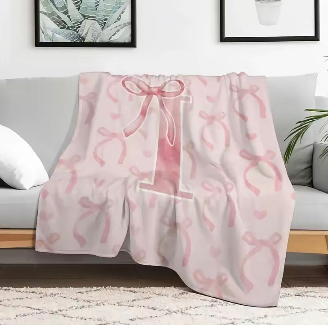 Initial Letter A-Z Black Pink Alphabet Flannel Blanket
