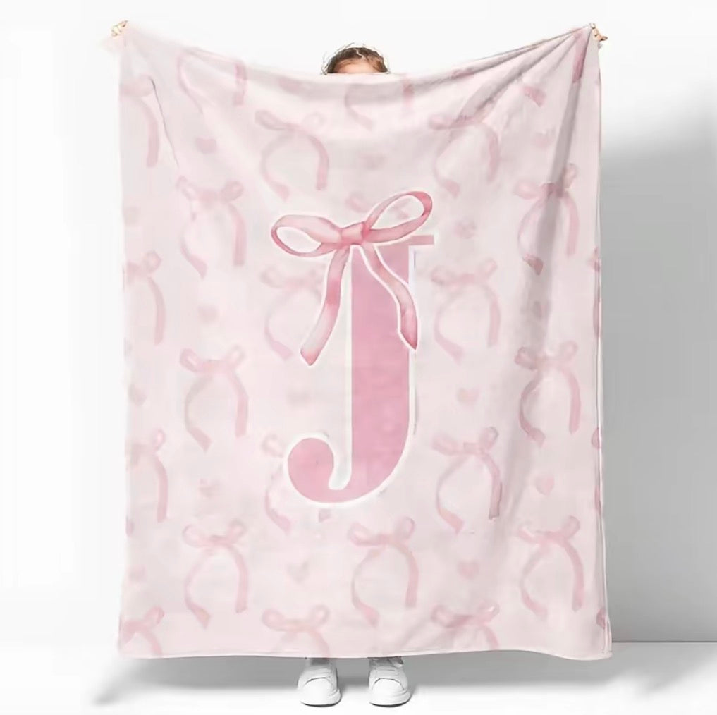 Initial Letter A-Z Black Pink Alphabet Flannel Blanket