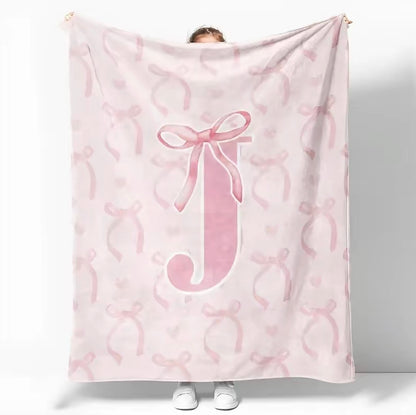 Initial Letter A-Z Black Pink Alphabet Flannel Blanket