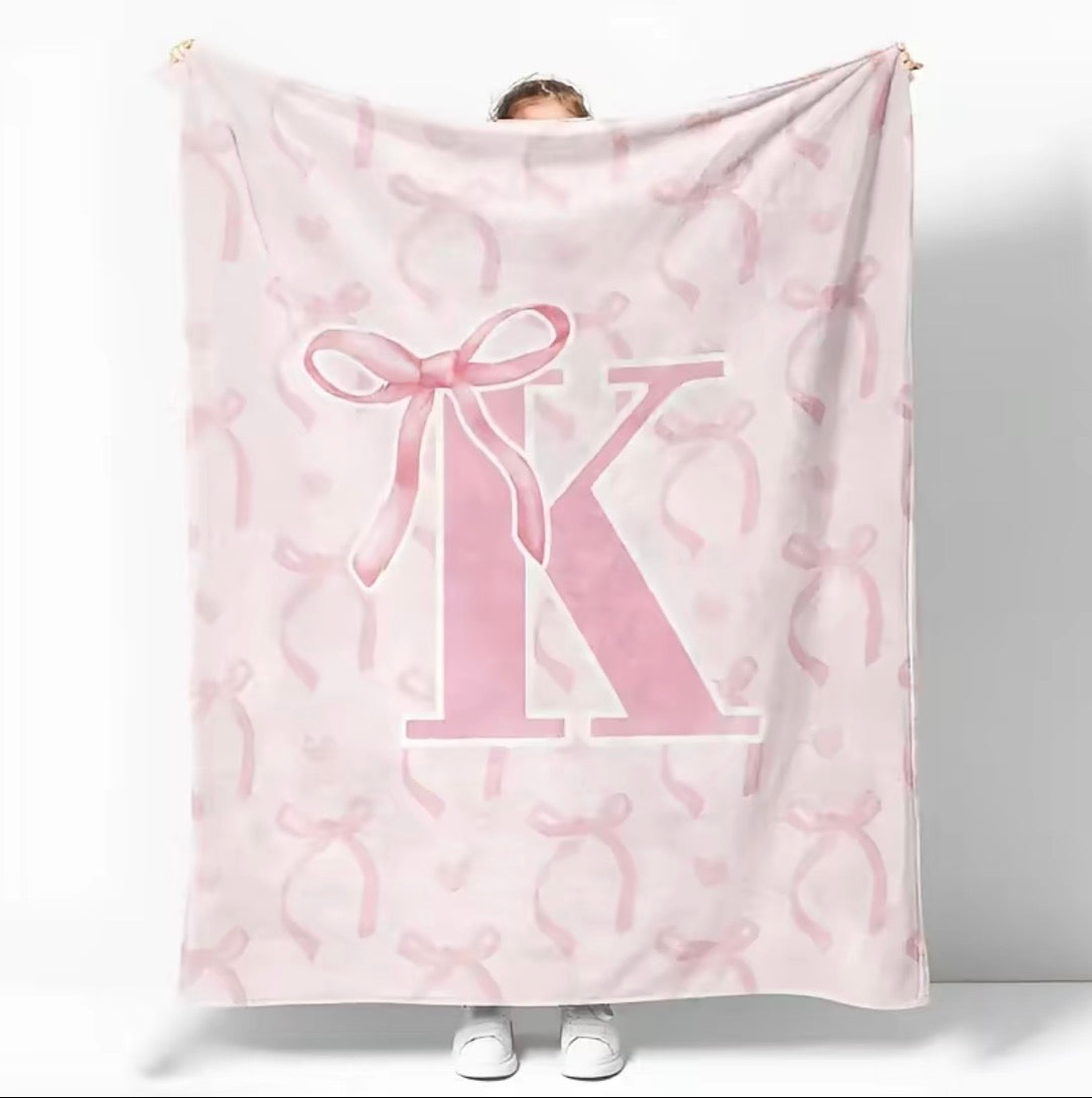 Initial Letter A-Z Black Pink Alphabet Flannel Blanket