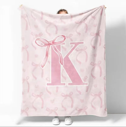 Initial Letter A-Z Black Pink Alphabet Flannel Blanket