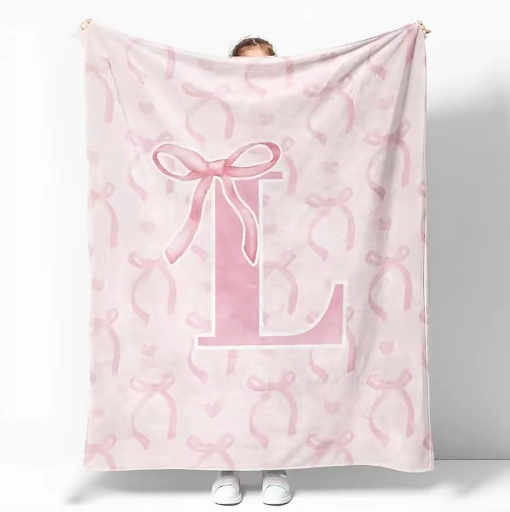 Initial Letter A-Z Black Pink Alphabet Flannel Blanket