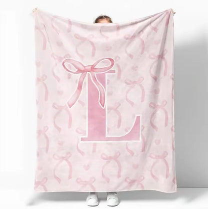 Initial Letter A-Z Black Pink Alphabet Flannel Blanket