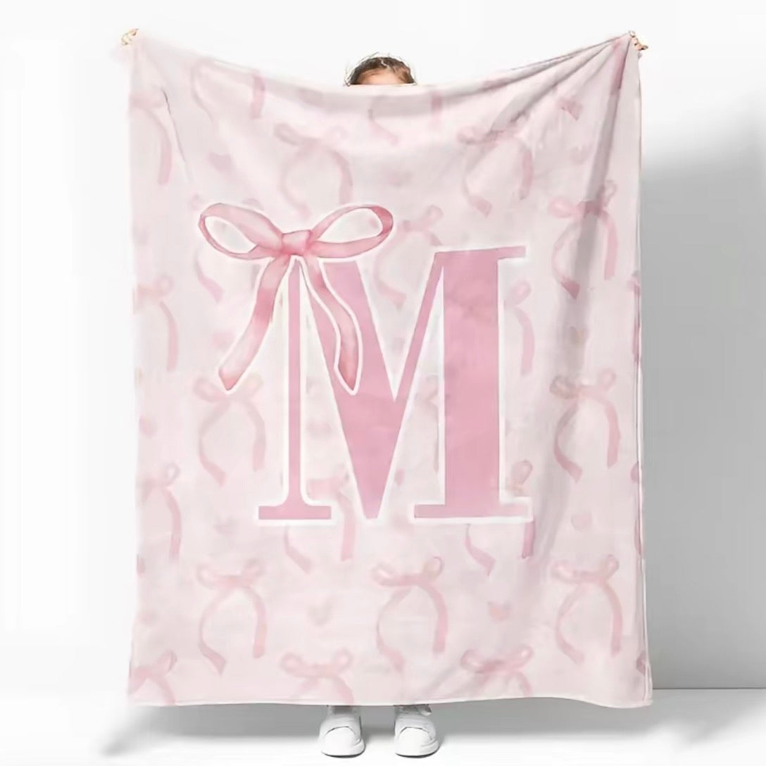 Initial Letter A-Z Black Pink Alphabet Flannel Blanket