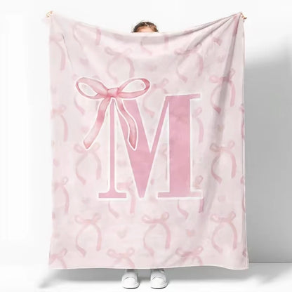 Initial Letter A-Z Black Pink Alphabet Flannel Blanket