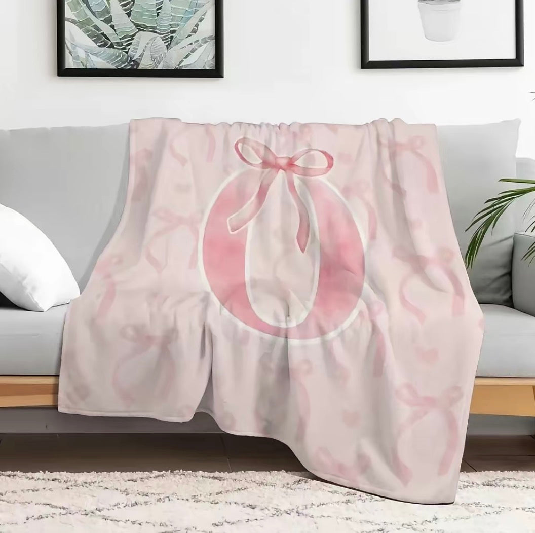 Initial Letter A-Z Black Pink Alphabet Flannel Blanket