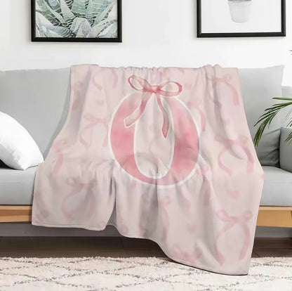 Initial Letter A-Z Black Pink Alphabet Flannel Blanket