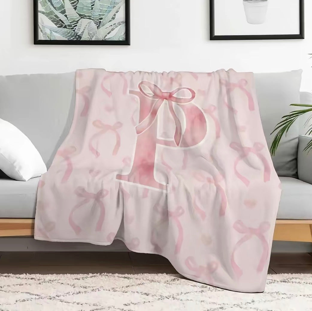 Initial Letter A-Z Black Pink Alphabet Flannel Blanket