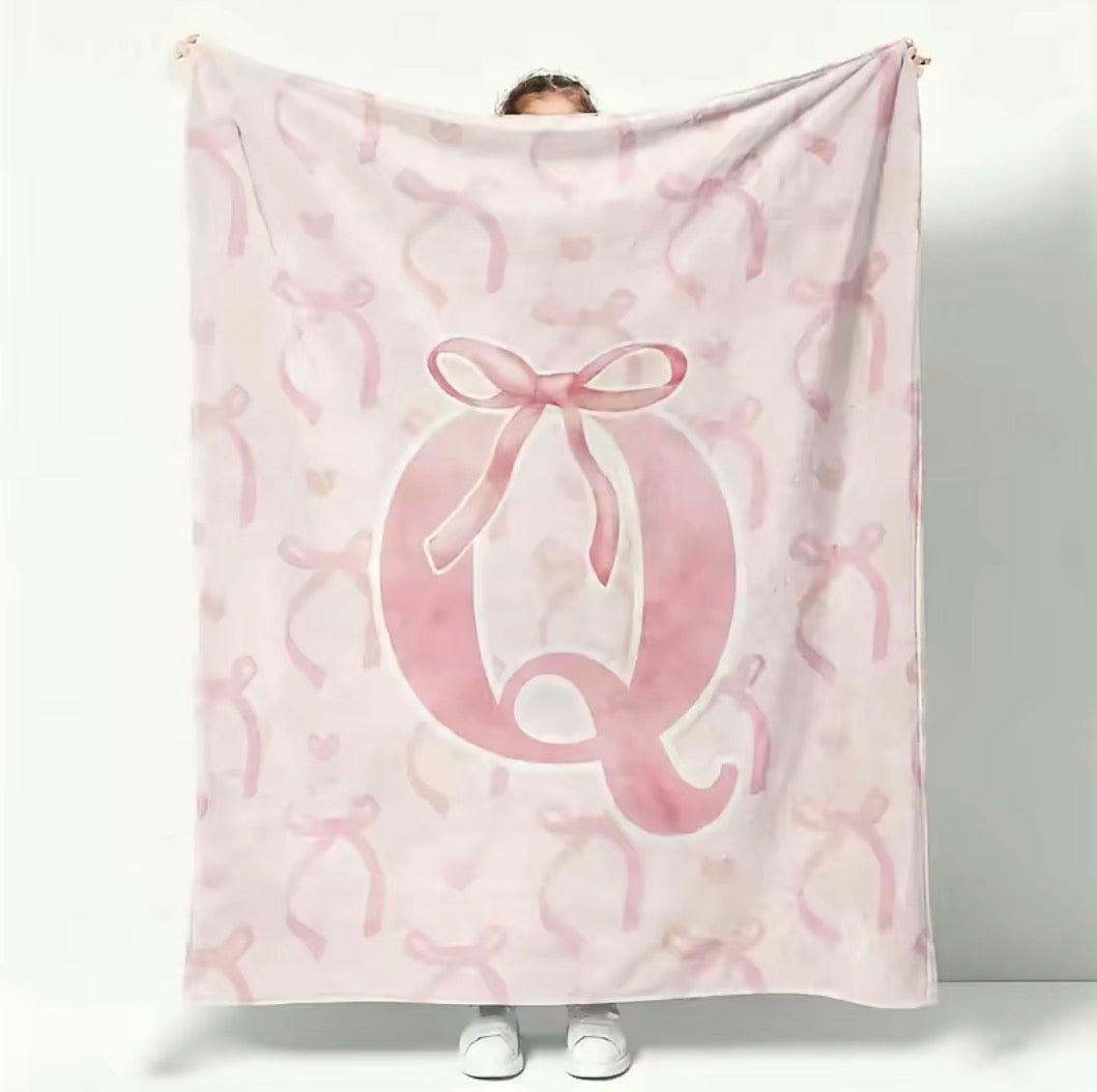 Initial Letter A-Z Black Pink Alphabet Flannel Blanket