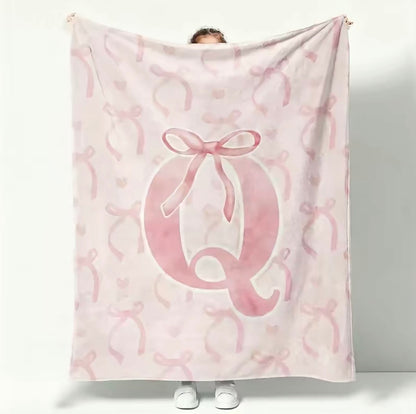 Initial Letter A-Z Black Pink Alphabet Flannel Blanket