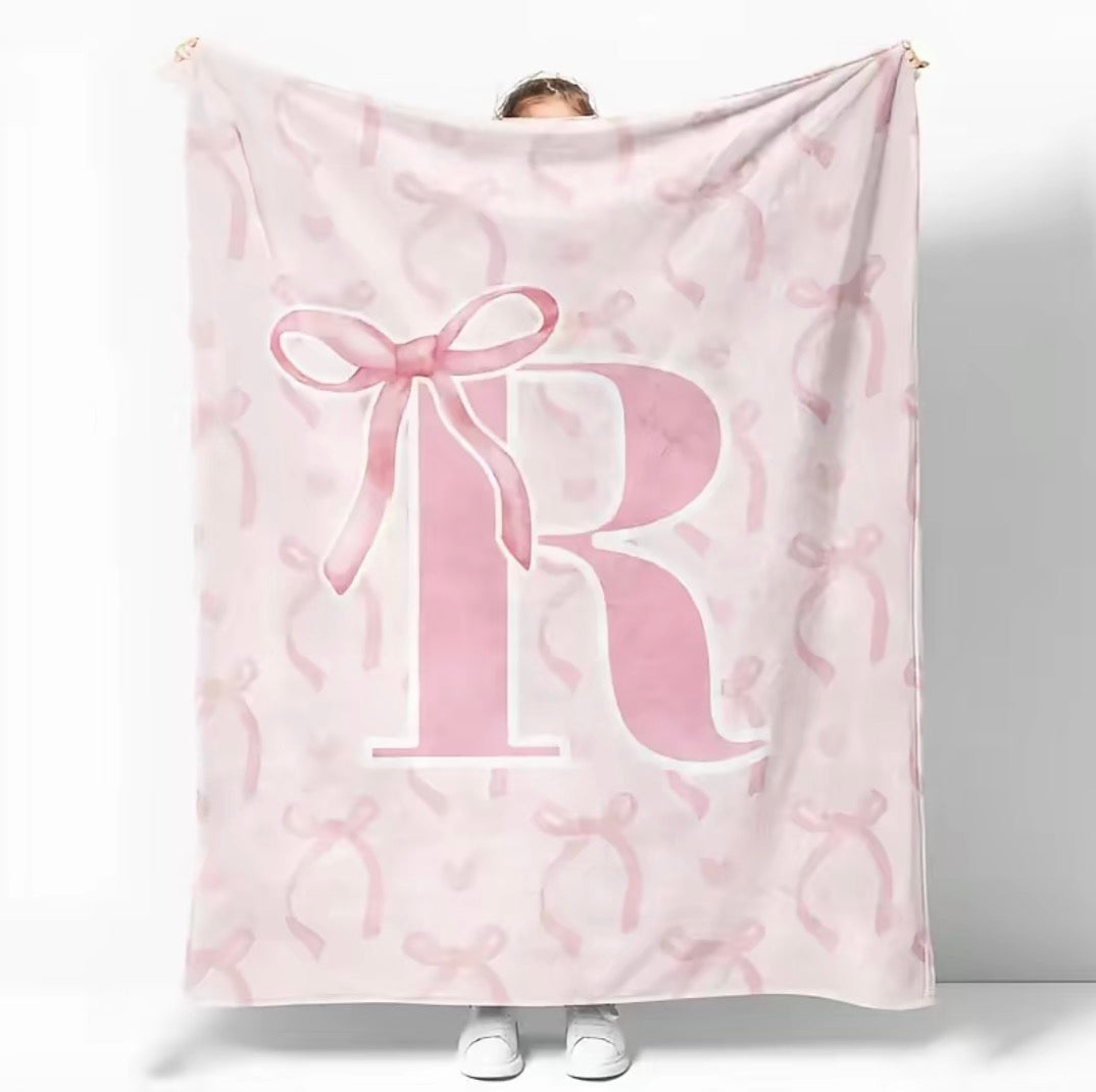 Initial Letter A-Z Black Pink Alphabet Flannel Blanket