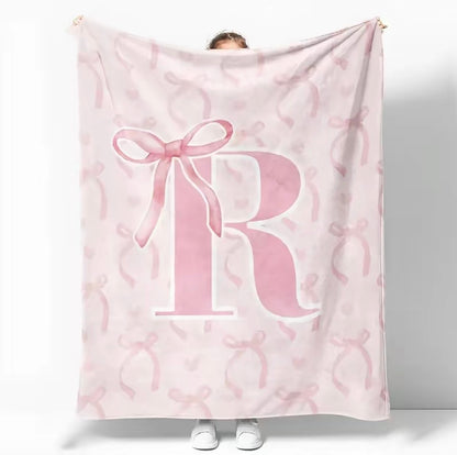 Initial Letter A-Z Black Pink Alphabet Flannel Blanket