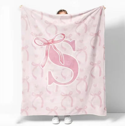Initial Letter A-Z Black Pink Alphabet Flannel Blanket