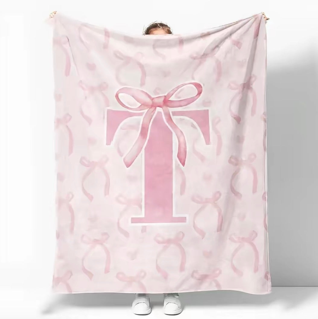 Initial Letter A-Z Black Pink Alphabet Flannel Blanket