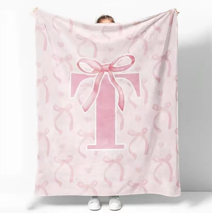 Initial Letter A-Z Black Pink Alphabet Flannel Blanket