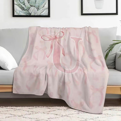 Initial Letter A-Z Black Pink Alphabet Flannel Blanket