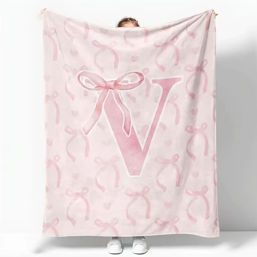 Initial Letter A-Z Black Pink Alphabet Flannel Blanket