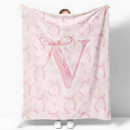 Initial Letter A-Z Black Pink Alphabet Flannel Blanket