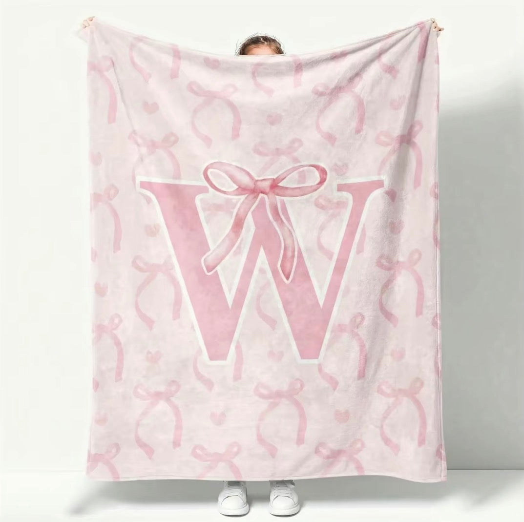 Initial Letter A-Z Black Pink Alphabet Flannel Blanket