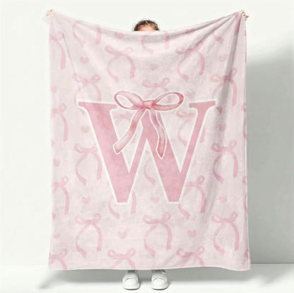 Initial Letter A-Z Black Pink Alphabet Flannel Blanket