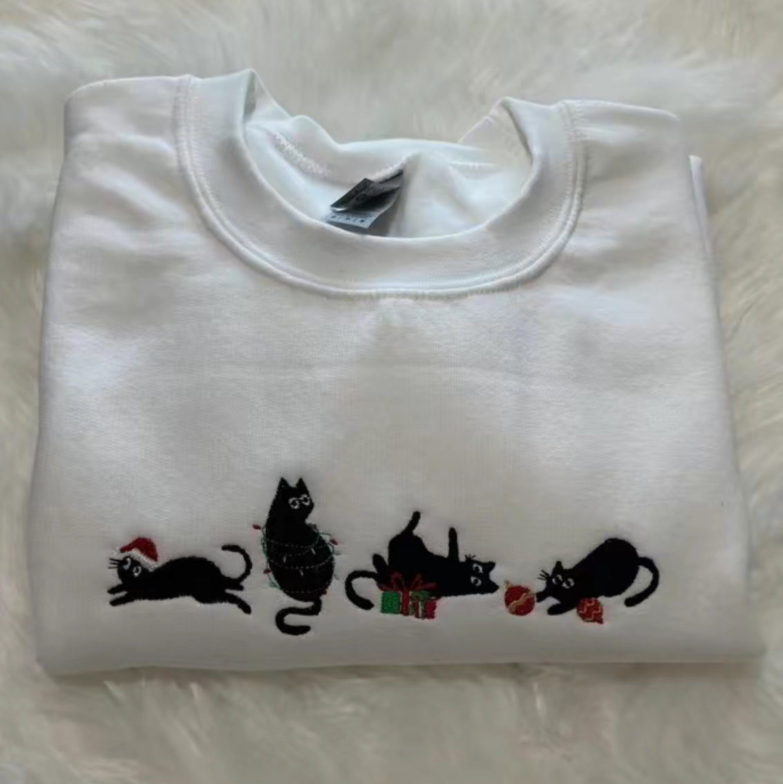 Black Cats Meowy Christmas Embroidered T-Shirt/Sweatshirt/Hoodie