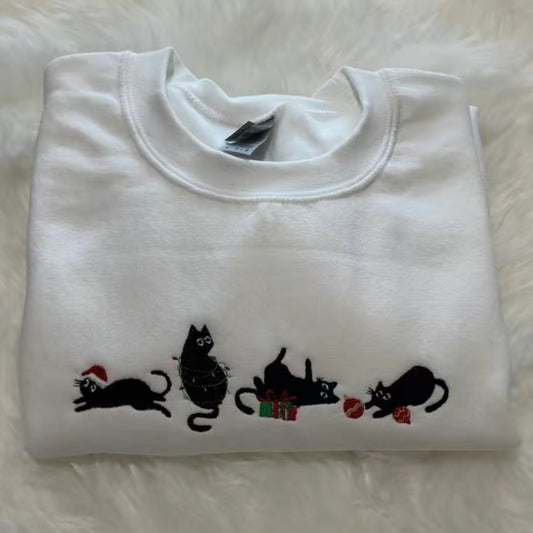 Black Cats Meowy Christmas Embroidered T-Shirt/Sweatshirt/Hoodie