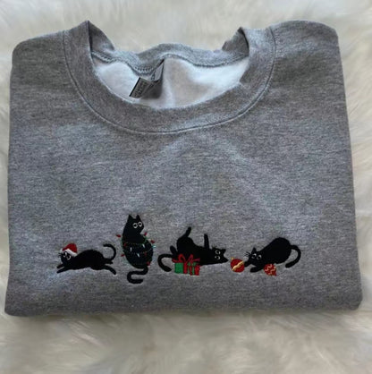 Black Cats Meowy Christmas Embroidered T-Shirt/Sweatshirt/Hoodie