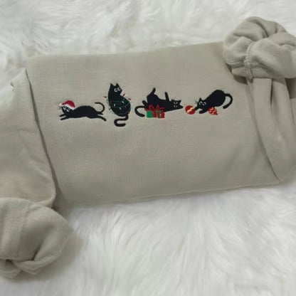 Black Cats Meowy Christmas Embroidered T-Shirt/Sweatshirt/Hoodie
