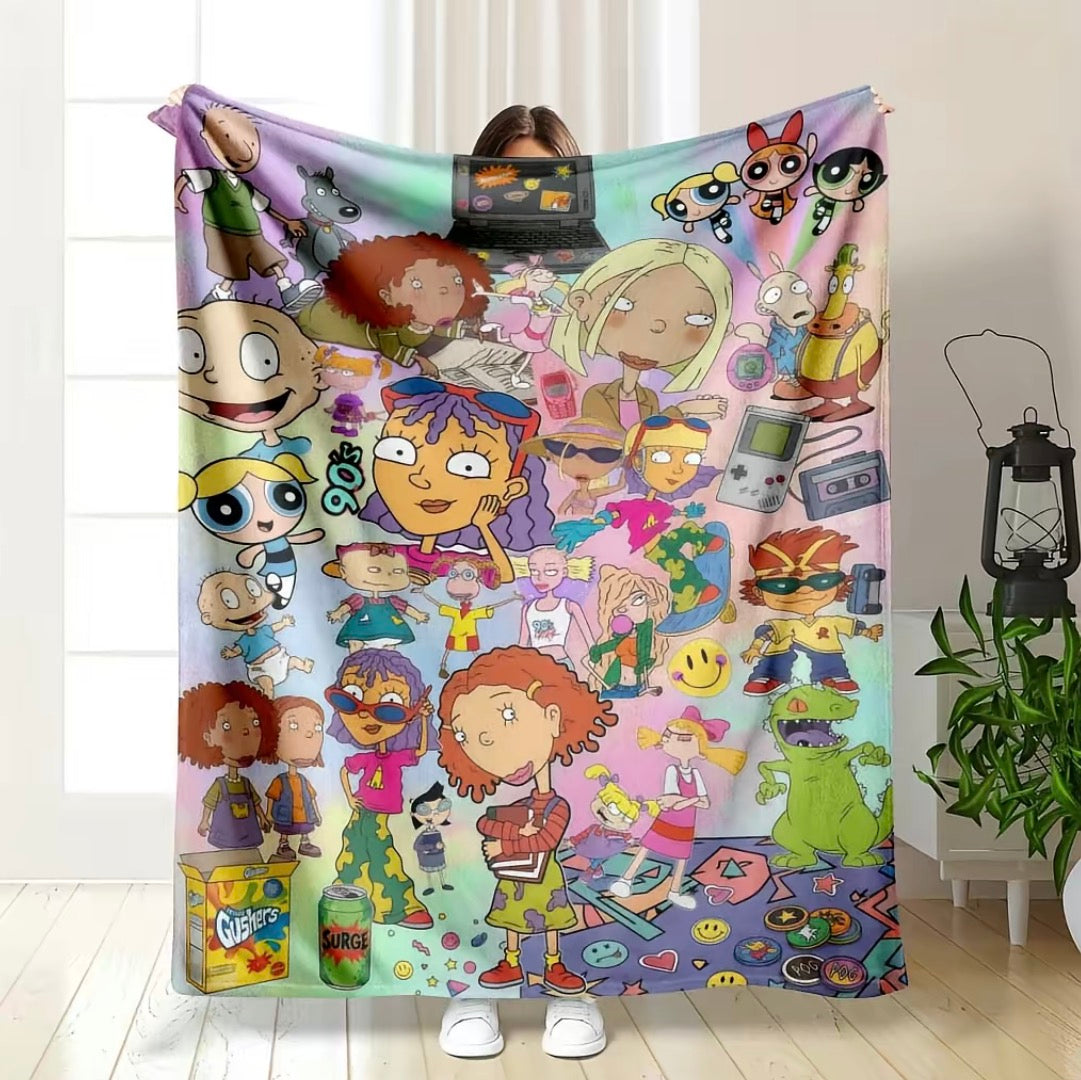 Nostalgic 90s Cartoon Retro TV Flannel Blanket