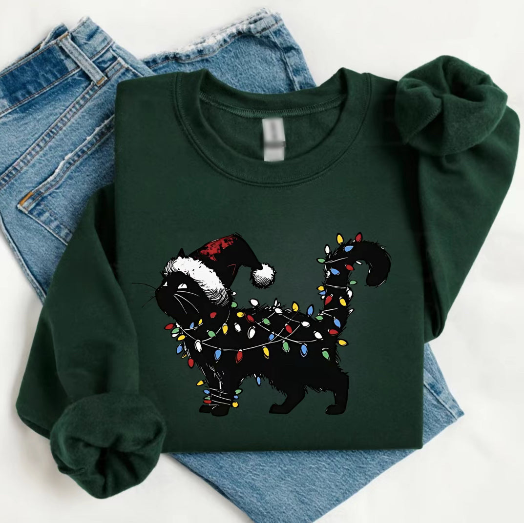 Cute Black Cat Christmas Retro Winter Vibes T-Shirt/Sweatshirt/Hoodie