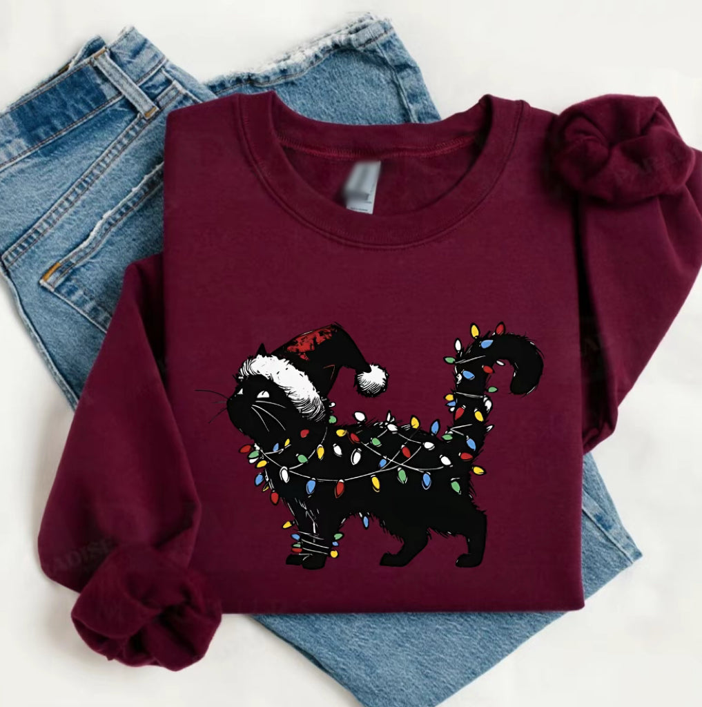 Cute Black Cat Christmas Retro Winter Vibes T-Shirt/Sweatshirt/Hoodie