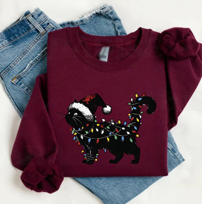 Cute Black Cat Christmas Retro Winter Vibes T-Shirt/Sweatshirt/Hoodie