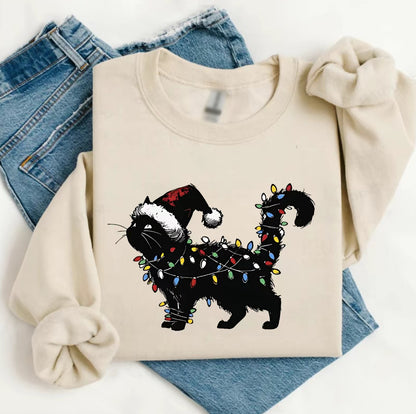 Cute Black Cat Christmas Retro Winter Vibes T-Shirt/Sweatshirt/Hoodie