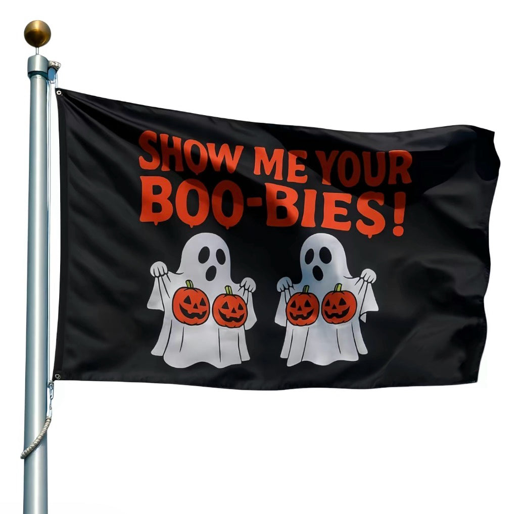 Show Me Your Boo-bies Ghost Party Banner Funny Halloween Flag 3x5 Ft Flags