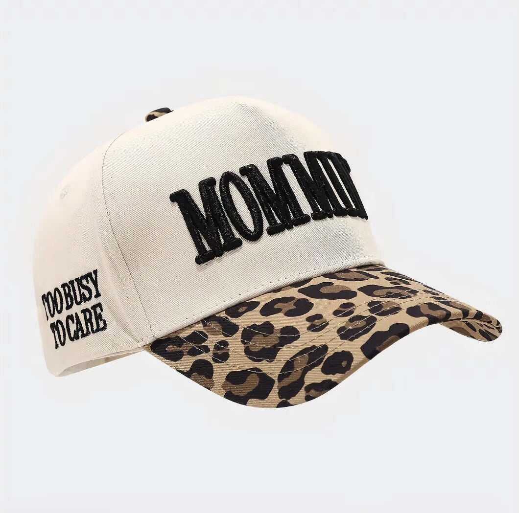 Women's Leopard Print Trucker Too Busy To Care Embroidered Hat
