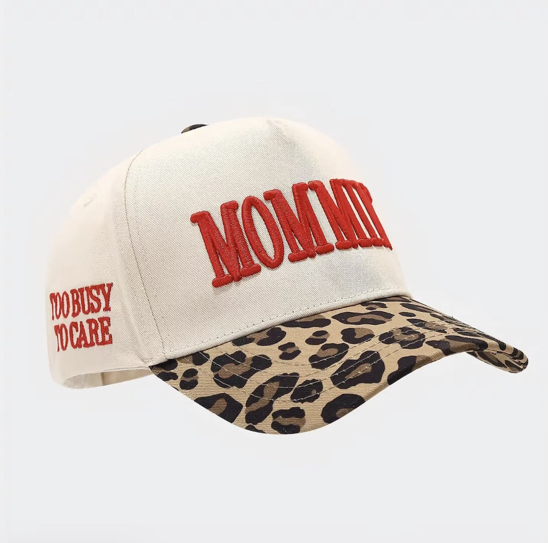 Women's Leopard Print Trucker Too Busy To Care Embroidered Hat