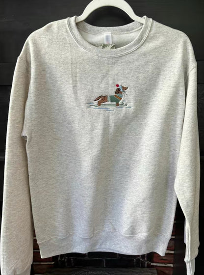 Dachshund on Skis Holiday Embroidered T-Shirt/Sweatshirt/Hoodie