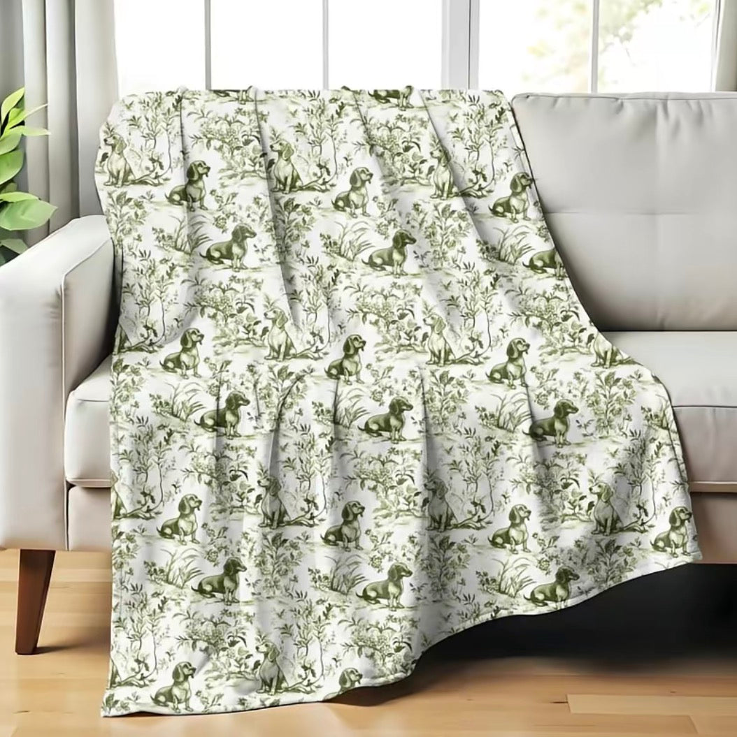 Dachshund Sage Green Flannel Blanket