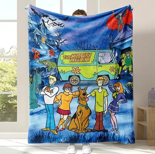 Scooby-Doo Graphic Mystery Machine Haunted Mansion Cartoon Character Flannel Blanket