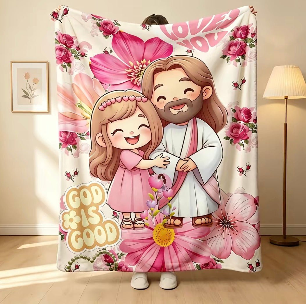 Christian Print Jesus & Kids Flannel Blanket