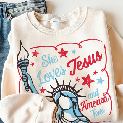 She Loves Jesus And America Too 4th July T-Shirt/Sweatshirt/Hoodie