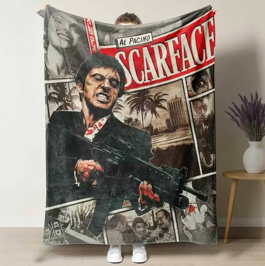 Tony Montana Action Scene Flannel Blanket