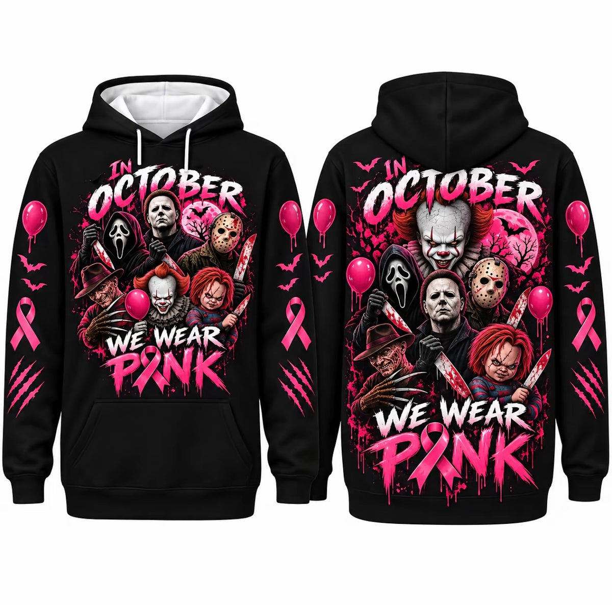Unisex Pink Breast Cancer Awareness Horror T-Shirt/Sweatshirt/Hoodie