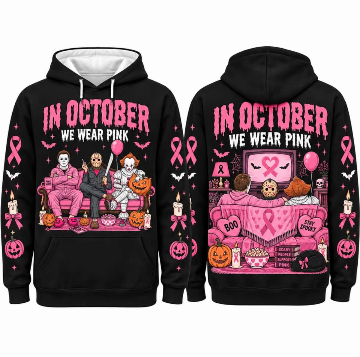 Unisex Pink Breast Cancer Awareness Horror T-Shirt/Sweatshirt/Hoodie
