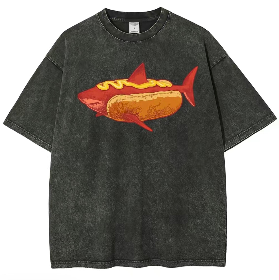 Shark Hotdog Funny Food Meme Washed T-Shirt/Sweatshirt/Hoodie