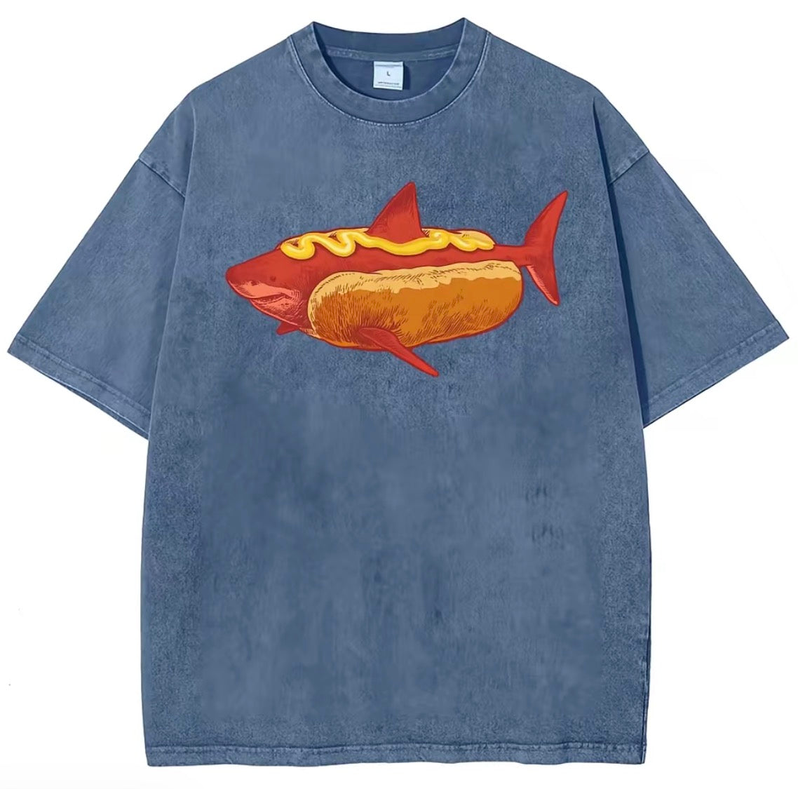 Shark Hotdog Funny Food Meme Washed T-Shirt/Sweatshirt/Hoodie