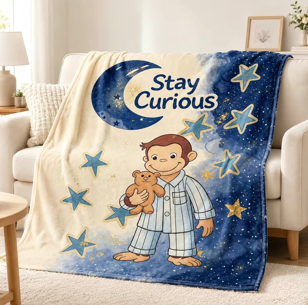 Curious George Monkey Night Sky Flannel Blanket
