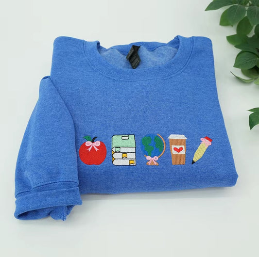 School Icons Teacher Life Embroidered T-Shirt/Sweatshirt/Hoodie