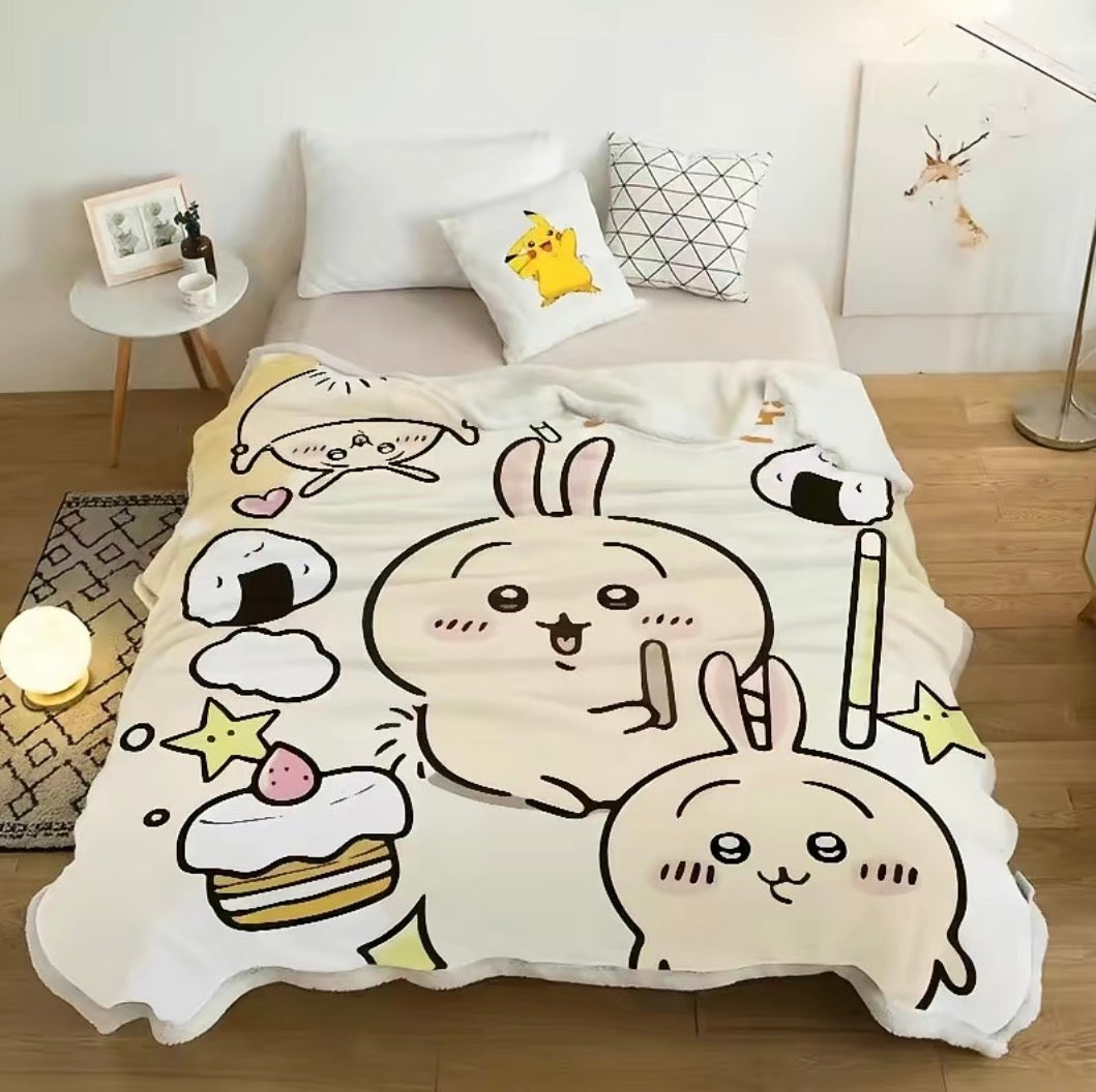 Cute Cartoon Chiikawa Usagi Flannel Blanket