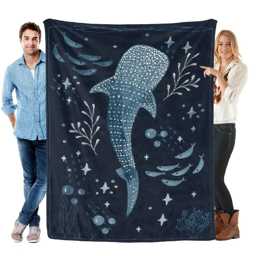 Romantic Ocean Style Whale Shark Flannel Blanket